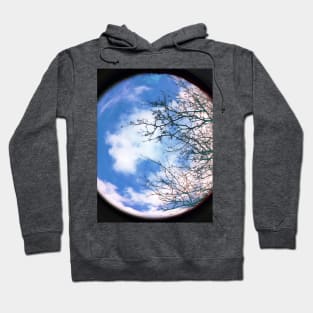 Planet Earth Environment with Blue Sky, White Cloud and Winter Tree Hoodie